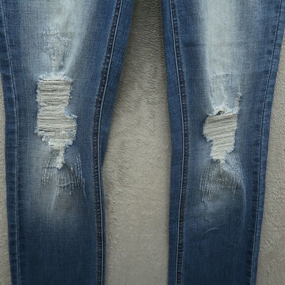 VIGOSS Jeans Women's Size 27 Blue Mid-Rise Ace Straight Denim 30" Inseam Destroy - Picture 2 of 16